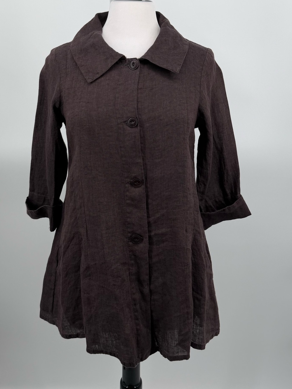 Flax Dark Brown Button-Front Linen Jacket Size Petite